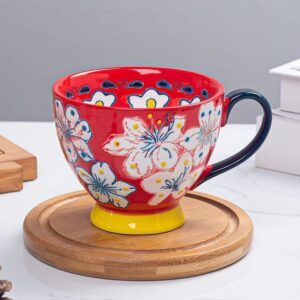 Etoile Κούπα Κεραμική Με Χειρολαβή 9.5x11.5x15cm 500ml Λουλούδια Κόκκινη TR-981B - Image 2