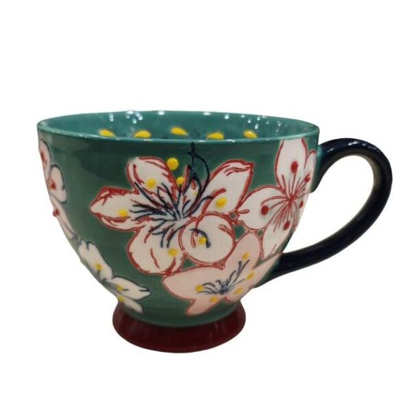 Etoile Κούπα Κεραμική Με Χειρολαβή 9.5x11.5x15cm 500ml Λουλούδια Πράσινη TR-981C