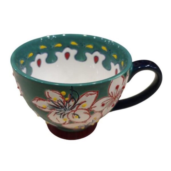 Etoile Κούπα Κεραμική Με Χειρολαβή 9.5x11.5x15cm 500ml Λουλούδια Πράσινη TR-981C - Image 4