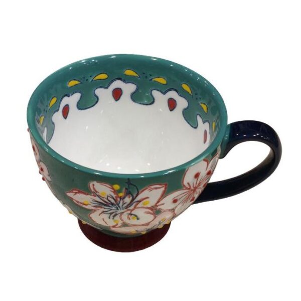 Etoile Κούπα Κεραμική Με Χειρολαβή 9.5x11.5x15cm 500ml Λουλούδια Πράσινη TR-981C - Image 5