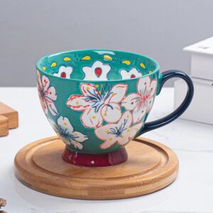 Etoile Κούπα Κεραμική Με Χειρολαβή 9.5x11.5x15cm 500ml Λουλούδια Πράσινη TR-981C - Image 2