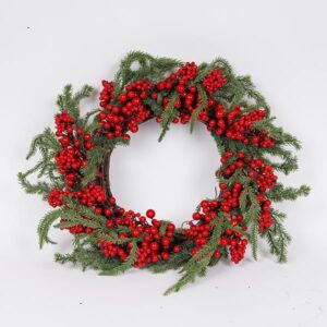 Eurolamp Στεφάνι Φ50cm Με Κόκκινα Berries Και Κλαδί Ελάτου 600-46998
