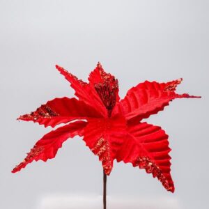 Eurolamp Διακοσμητικό Λουλούδι Αλεξανδρινό 24x15cm Κόκκινο Με Λεπτομέρειες Glitter 600-47600