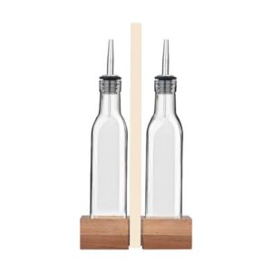 Estia Μπουκάλια Για Λάδι Και Ξύδι Γυάλινα 2x280ml Σετ Allure Με Ξύλινη Βάση 01-34061