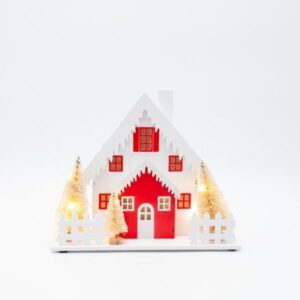 Eurolamp Σπιτάκι Φωτιζόμενο Με 10 LED Θερμό Λευκό 20x10x20cm Ξύλινο Μπαταρίας Λευκό-Κόκκινο 600-47661 - Image 2