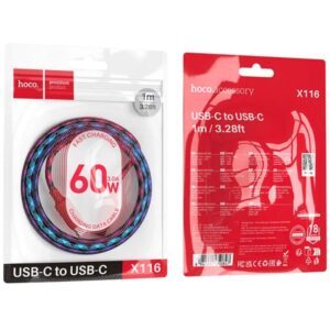 Hoco Καλώδιο Σύνδεσης Braided X116 Meridian 1m USB-C Σε USB-C 60W 3A Πολύχρωμο - Κόκκινο 650847 - Image 3