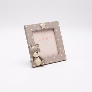 Estheti Κορνίζα 9x9cm Παιδική Πολυρητίνης 13.5x2.8x12.7cm Αρκουδάκι Πουά Με Εκρού-Γκρι 815-00043 - Image 2
