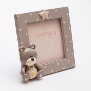 Estheti Κορνίζα 9x9cm Παιδική Πολυρητίνης 13.5x2.8x12.7cm Αρκουδάκι Πουά Με Εκρού-Γκρι 815-00043