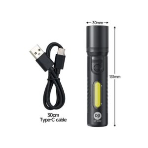 DP Φακός Επαναφορτιζόμενος LED 1000 Lumens 2000mAh Με Ρύθμιση Εστίασης Μαύρος DP-9189 - Image 3