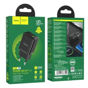 Hoco Φορτιστής Ταξιδίου N28 Founder Με 1xUSB-A QC3.0A 18W Kαι USB-C PD20W Μαύρος 783509 - Image 2