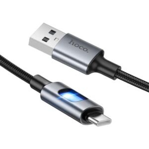 Hoco Καλώδιο Σύνδεσης U144 USB-A Σε USB-C 3A Με LED Φωτισμό 1.2m Braided Μαύρο 659581 - Image 4