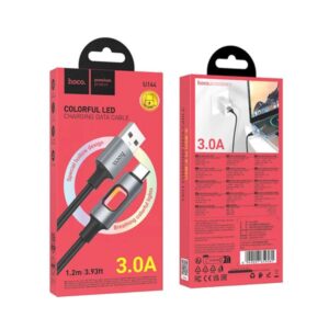 Hoco Καλώδιο Σύνδεσης U144 USB-A Σε USB-C 3A Με LED Φωτισμό 1.2m Braided Μαύρο 659581 - Image 3