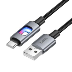 Hoco Καλώδιο Σύνδεσης U144 USB-A Σε USB-C 3A Με LED Φωτισμό 1.2m Braided Μαύρο 659581