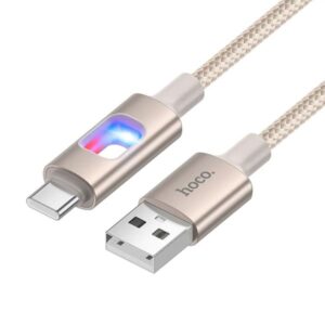 Hoco Καλώδιο Σύνδεσης U144 USB-A Σε USB-C 3A Με LED Φωτισμό 1.2m Braided Χρυσό Σαμπανιζέ 659598