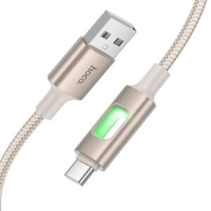 Hoco Καλώδιο Σύνδεσης U144 USB-A Σε USB-C 3A Με LED Φωτισμό 1.2m Braided Χρυσό Σαμπανιζέ 659598 - Image 2