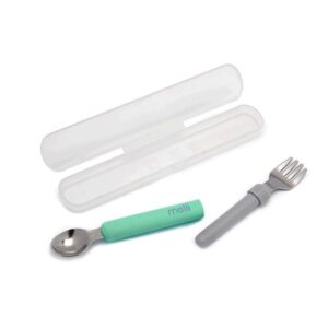Melii Spork On The Go Κουταλοπήρουνο 2 Σε 1 Με Θήκη Γκρι-Μέντα MEL11250