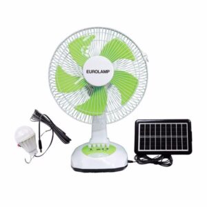 Eurolamp Ανεμιστήρας Επιτραπέζιος Φ34.5cm 10W Επαναφορτιζόμενος Με Ηλιακό Πάνελ Και Λάμπα 3W Λευκό-Πράσινο 300-20518