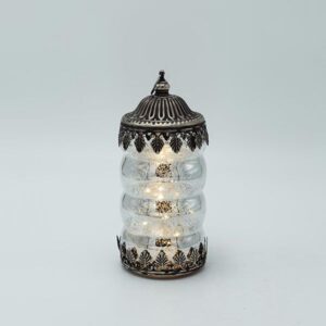 Estheti Φανάρι Διακοσμητικό LED Μπαταρίας 2xAAA 8x8x17.5cm Μεταλλικό - Γυάλινο Ασημί - Μαύρο 819-01112