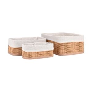 Estia Καλάθια Οργάνωσης Bamboo Essentials Σετ 3Τμχ Με Υφασμάτινη Επένδυση 02-34580