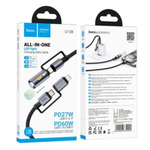 Hoco Καλώδιο Σύνδεσης U138 USB-C/iP Σε USB-C/Φακό 3A PD60W Braided 1.2m Μαύρο 639002 - Image 3